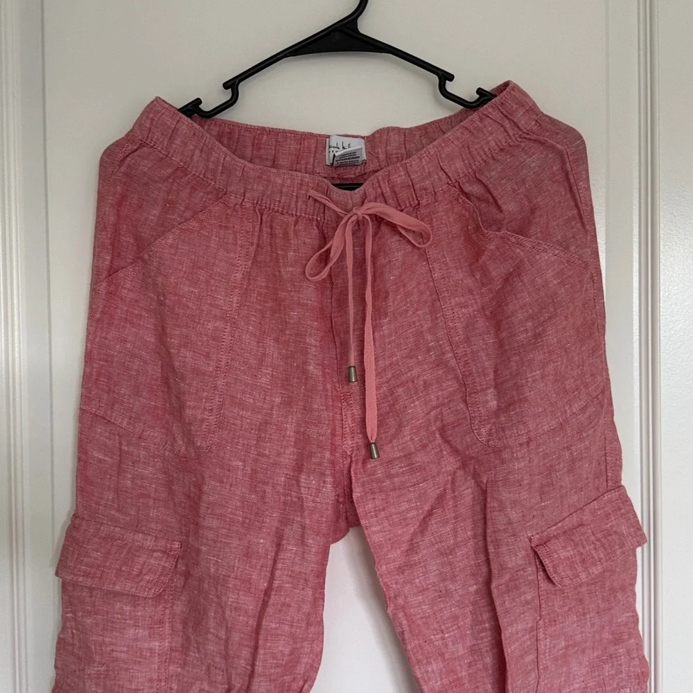 Nicole Miller Light Red 100% Linen Joggers Pants Size Small - Picture 3 of 8